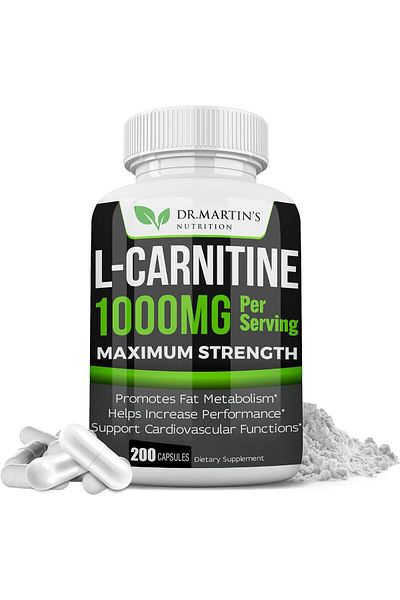 Dr MARTİN DR. MARTIN'S NUTRITION Extra Strength L-Carnitine - 200 Capsules 1000mg Per Serving