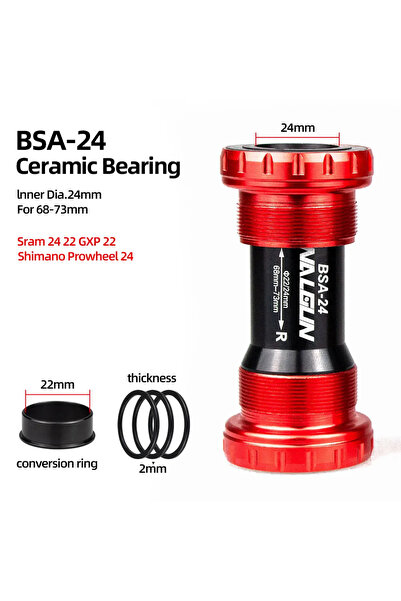 Choice دعامة سفلية للدراجة BSA24-Red BSA مزودة بخيوط سيراميكية BSA24 BSA30 BS...