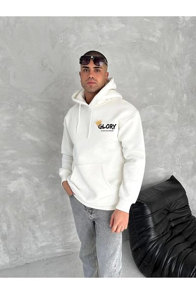 Bay Şapkacı Silky Winter Three Thread Hooded Sweatshirt - White
