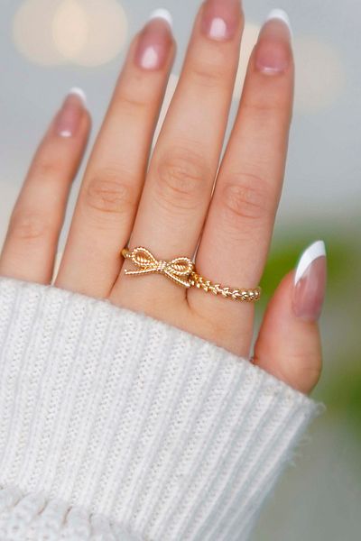 The Collection Set of 2 Bow and Caesar Model Gold Adjustable Women's Rings (2 Rings)