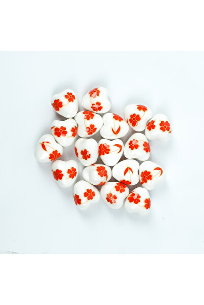 yfhobi 1 Adet - 12x13 mm Ebruli Desenli Kalp Porselen Boncuk, Porselen Takı A...