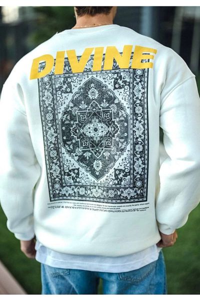 MODAVERA Winter Crew Neck Printed Sweatshirt - White