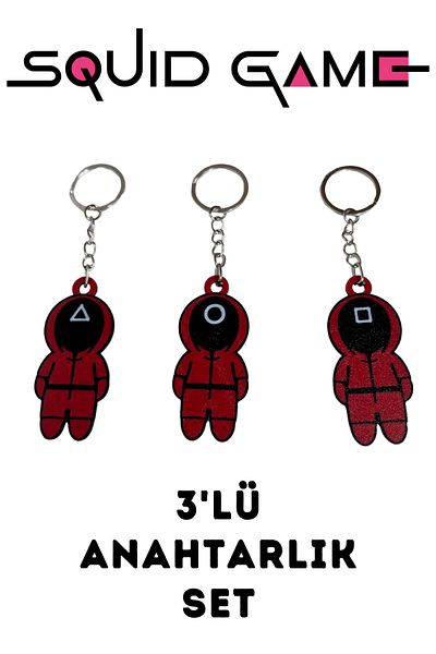 lina hobby Squid Game Themed Keychain - Set of 3 Pieces, Red Figures, Durable and Stylish Design