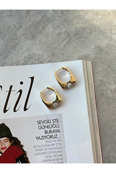 Serenity Atelier Yeni Sezon Gold Venüs Top Zirkon Taş Detaylı Küpe