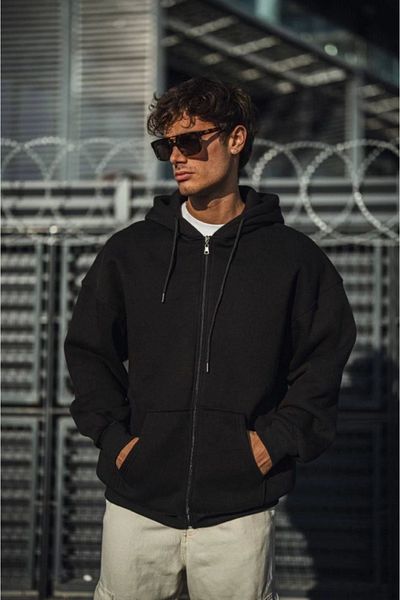 MODAVERA Oversize Full Zip Long Sleeve Cardigan - Black