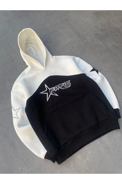 leyla sanat sanata yeni bir bakış açısı Leyla Sanat Sanata a New Perspective Fragmented Embroidery Embroidered Hooded Sweatshirt - White