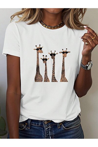 OVER HEAD Дамска тениска с големи размери и принт на жираф