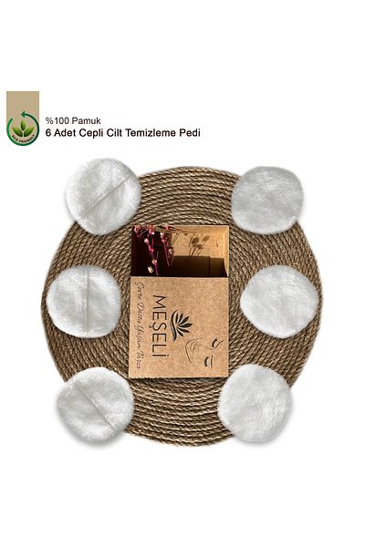 MEŞELİ TEKSTİL 6 Pieces Cotton Washable Extra Soft Organic Skin Eye Cleansing Pad
