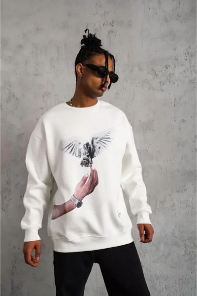 JANES Λευκό ανδρικό φούτερ - Dove printed