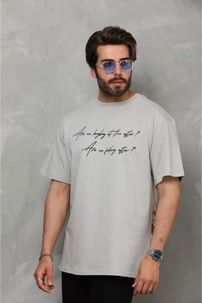 JANES Γκρι μπλουζάκι Unisex Oversize Crew Neck με στάμπα