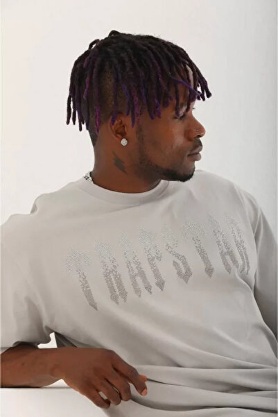 CVS Eyesof Unisex Oversize Stoned Crew Neck T-Shirt - Gray