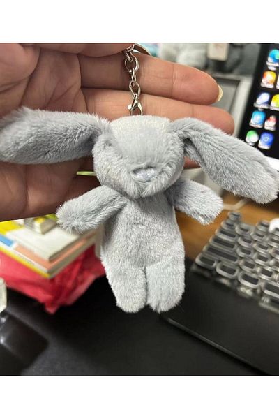 Choice gray Stuffed Animals Cute Cartoon Rabbit Keychain Love Pompom Trinket Toy Girl Bag Car Keychain Mobi