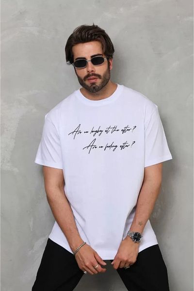 JANES Λευκό μπλουζάκι Unisex Oversize με στάμπα με λαιμόκοψη