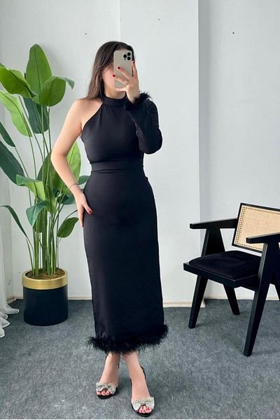 leyla sanat sanata yeni bir bakış açısı Leyla New Perspective on Art Art Black Skirt Tulle One Sleeve Dress