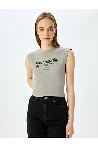 Koton Crew Neck College Printed Sleeveless Crop T-Shirt