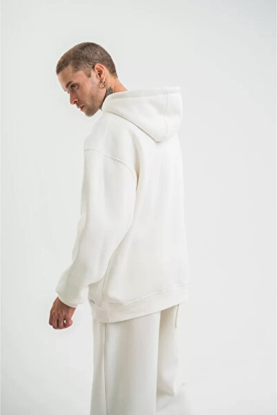Butik Eyesof Unisex Double Oversize Hooded Basic Sweatshirt - White