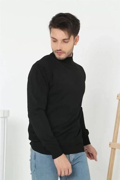 İpeksi Silky Men's Half Turtleneck Sweater - Black