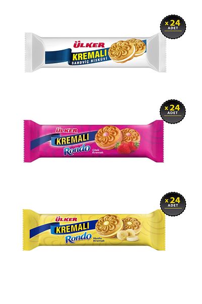Ülker Cream Biscuit Set of 3 61 Gr. X 72 Pieces (Creamy - Strawberry - Banana)