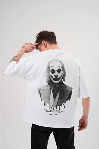JANES Unisex okrugla kragna Štampano Oversize kroj T-shirt - Bela