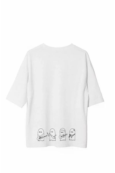 JANES Λευκό μπλουζάκι Unisex Oversize με στάμπα με λαιμόκοψη