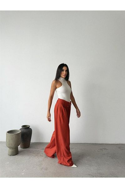 Moka Shopin Mokashopin Palazzo Pants Fabric with Belt Detail - Tile