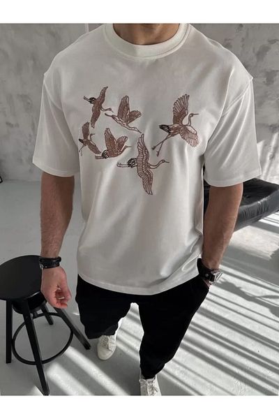 JANES Λευκό Unisex Κεντημένο T-Shirt