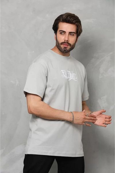 JANES Γκρι μπλουζάκι Unisex Oversize Crew Neck με στάμπα