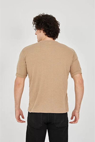 Giyimodam Μπλουζάκι Unisex Jacquard Fabric Slim Fit - Καφέ