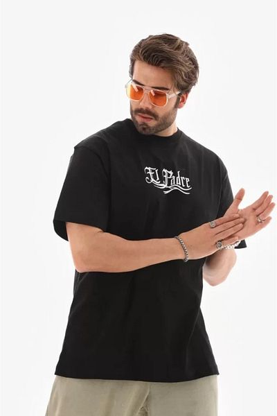 COTTONLAB Μπλουζάκι Unisex Crew Neck Printed Oversize - Μαύρο