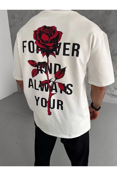 JANES Λευκό μπλουζάκι Unisex Oversize με στάμπα με λαιμόκοψη
