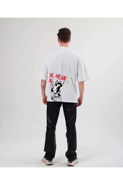 JANES Λευκό μπλουζάκι Unisex Oversize με στάμπα με λαιμόκοψη