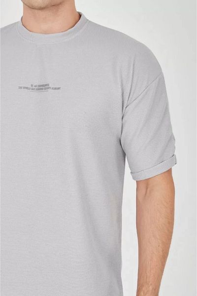 Modayakamoz Tricou gri unisex cu mânecă confortabilă din țesătură Waffle