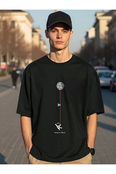 COTTONLAB Ανδρικό μπλουζάκι Oversize με στάμπα - Μαύρο