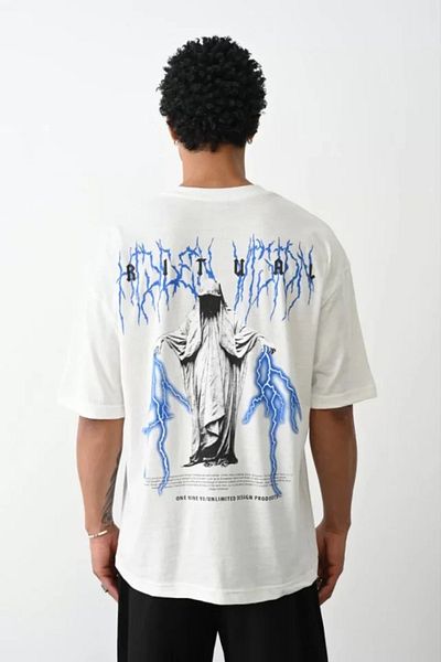 Viyamo Λευκό μπλουζάκι Unisex Oversize με στάμπα