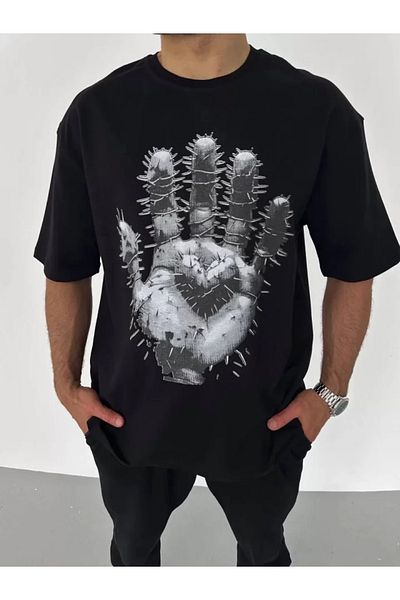 COTTONLAB Μπλουζάκι Unisex Crew Neck Printed Oversize - Μαύρο