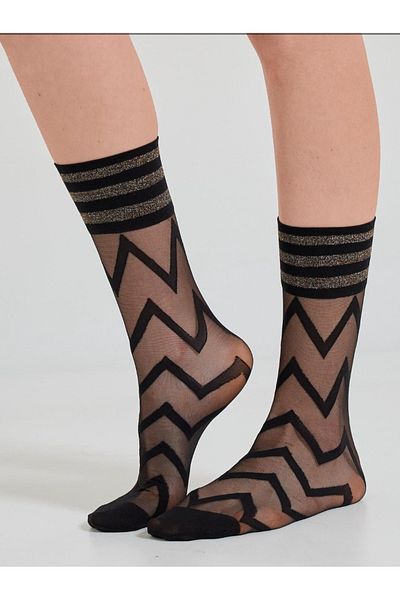 Katia&Bony Women's Zigzag Thin Socks - Black/Silver