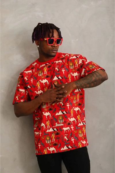 Kıvanç Moda Unisex Oversize Printed Crew Neck T-Shirt - Red