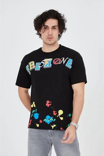 Bay Şapkacı Silky Men's Printed Combed Cotton T-Shirt - Black
