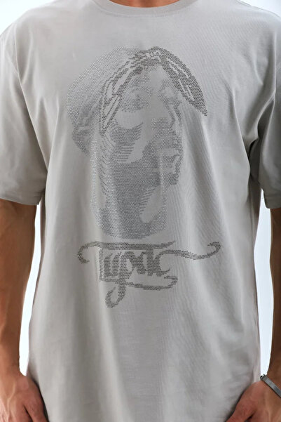 Modayakamoz Gray Unisex Oversize Stone Detailed Crew Neck T-Shirt