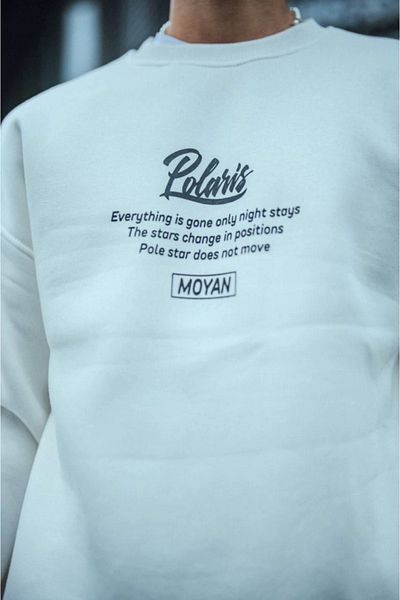Store Fashion Wanilia Winter Crew Neck μπροστινό και πίσω εμπριμέ φούτερ - Λευκό
