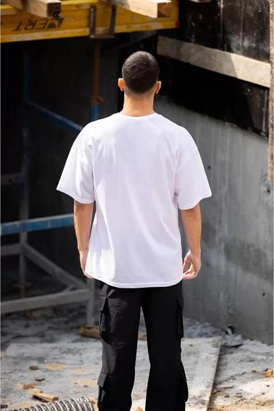 Modayakamoz Λευκό μπλουζάκι Unisex Oversize με στάμπα με λαιμόκοψη