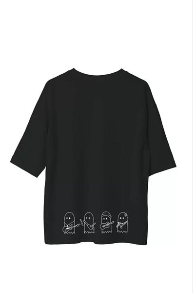 Bay Şapkacı Silky Unisex Crew Neck Printed Oversize T-Shirt - Black