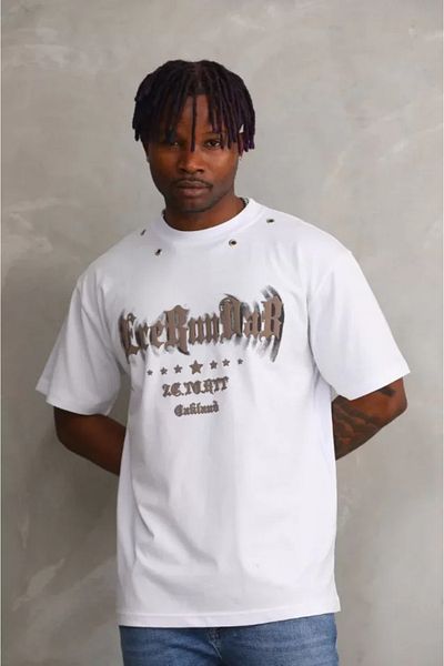 Viyamo Λευκό μπλουζάκι Unisex Oversize - Εκτύπωση με λεπτομέρεια ματιών