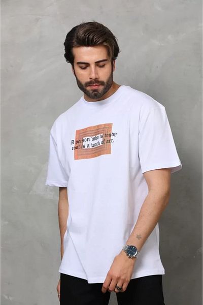 JANES Λευκό μπλουζάκι Unisex Oversize με στάμπα με λαιμόκοψη