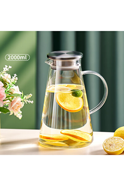 Choice إبريق ماء شفاف سعة 2 لتر، غلاية ماء باردة مصنوعة من زجاج شفاف مقاوم لل...