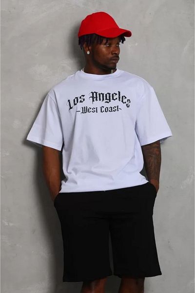 JANES Λευκό μπλουζάκι Unisex Oversize με στάμπα με λαιμόκοψη