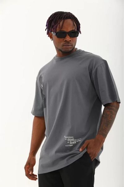 Viyamo Καπνιστό μπλουζάκι Unisex Oversize με στάμπα με λαιμόκοψη