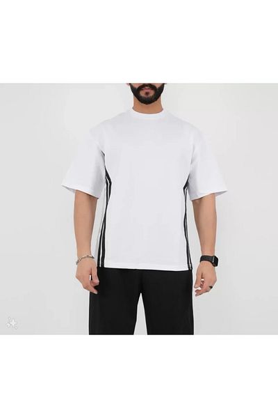 Viyamo Λευκό Unisex Oversize ριγέ μπλουζάκι