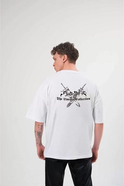 JANES Λευκό μπλουζάκι Unisex Oversize με στάμπα με λαιμόκοψη