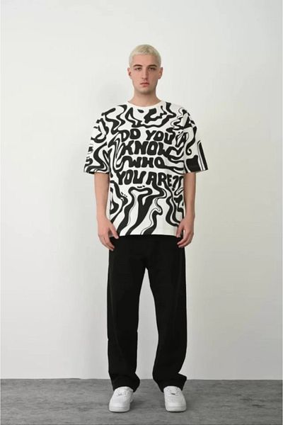 JANES Λευκό Unisex Oversize T-Shirt - Crew Neck, Printed